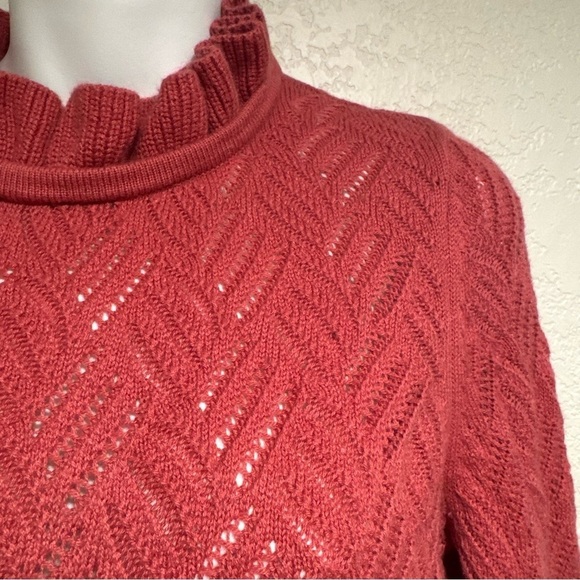 Talbots Pink Ruffle Neck Textured Knit Sweater - Picture 7 of 8